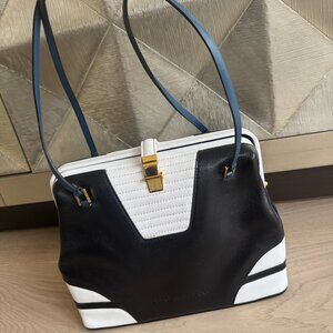 DOLCE & GABBANA Black White Handbag Leather Gold Accents Elegant Design